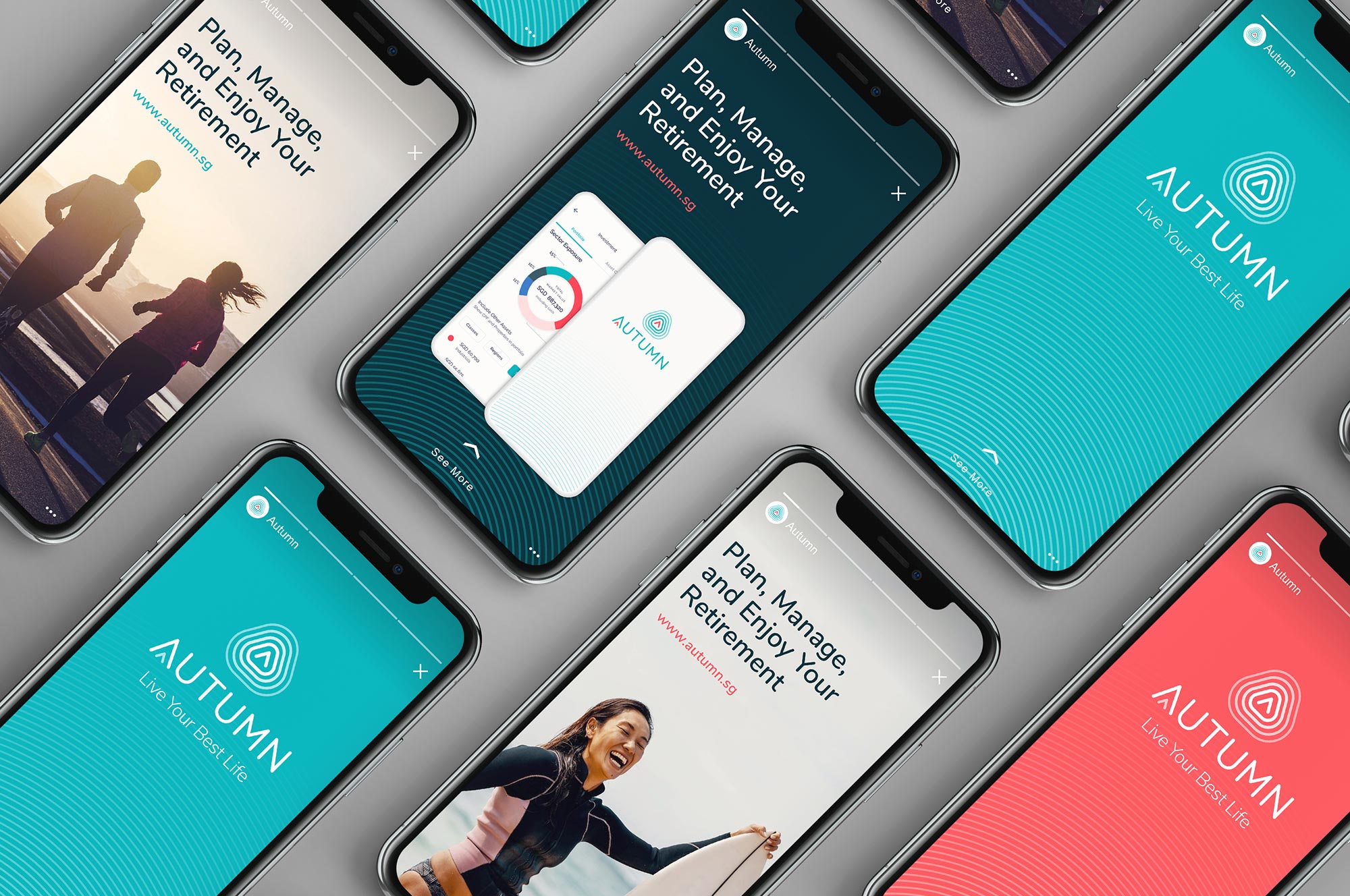 Autumn Instagram Stories mock-up showcasing retirement planning brand identity on mobile.
